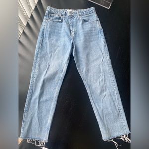 Blue Straight Leg Topshop Jeans with raw hem